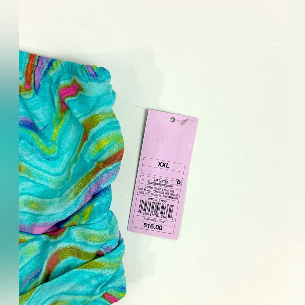 Wild fable Aqua Blue Swirl Keyhole Halter Bandeau Top Elastic Back XXL